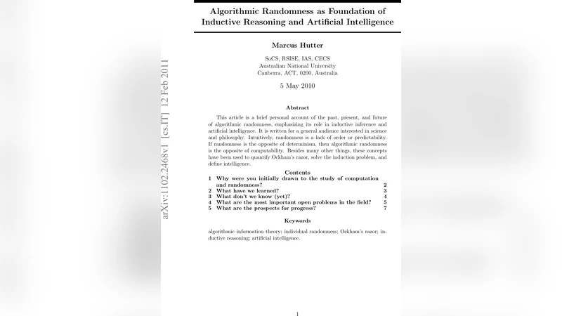 Algorithmic Randomness as Foundation of Inductive Reasoning and   Artificial Intelligence