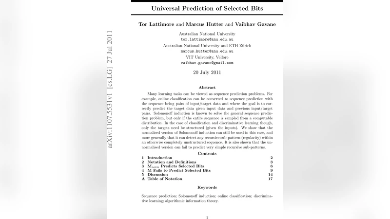 Universal Prediction of Selected Bits