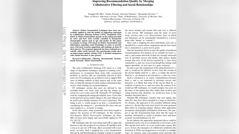 Improving Recommendation Quality by Merging Collaborative Filtering and   Social Relationships