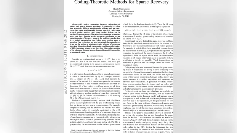 Coding-Theoretic Methods for Sparse Recovery