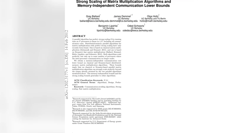 Strong Scaling of Matrix Multiplication Algorithms and   Memory-Independent Communication Lower Bounds