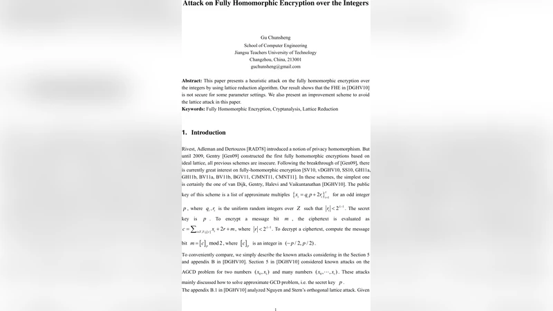 Attack on Fully Homomorphic Encryption over the Integers