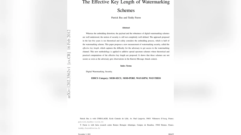The Effective Key Length of Watermarking Schemes