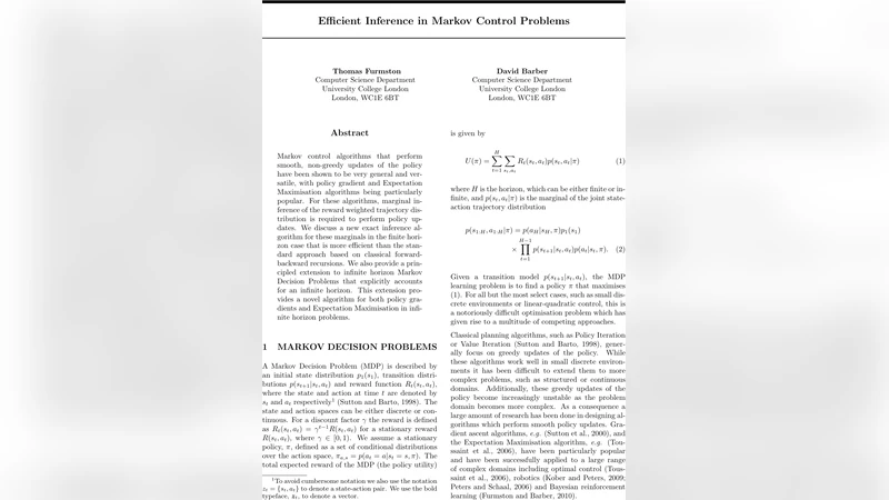Efficient Inference in Markov Control Problems