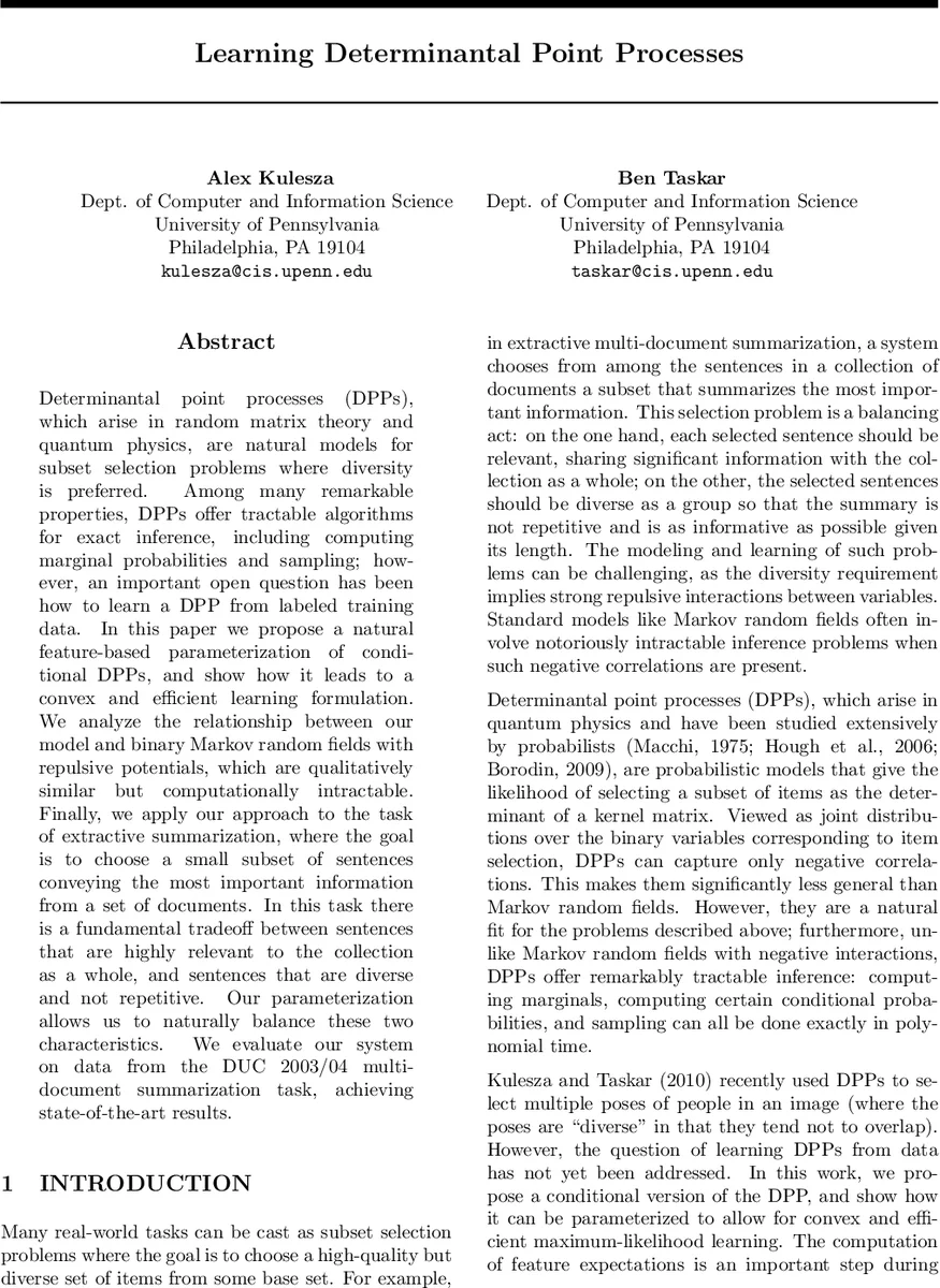 Learning Determinantal Point Processes