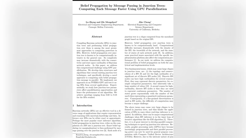 Belief Propagation by Message Passing in Junction Trees: Computing Each   Message Faster Using GPU Parallelization