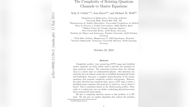 The Complexity of Relating Quantum Channels to Master Equations