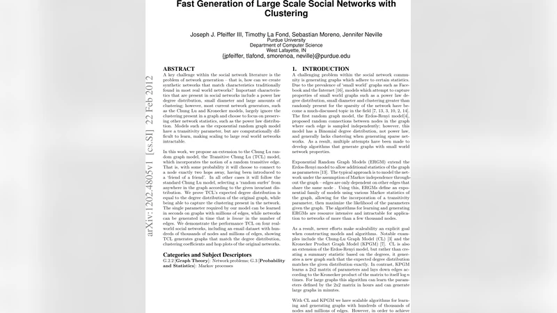 Fast Generation of Large Scale Social Networks with Clustering