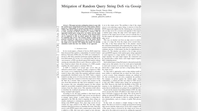 Mitigation of Random Query String DoS via Gossip