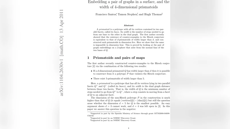 Embedding a pair of graphs in a surface, and the width of 4-dimensional   prismatoids