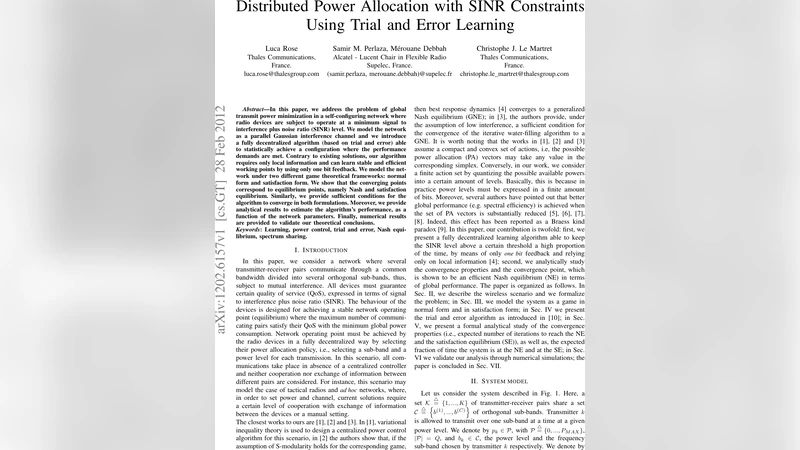 Distributed Power Allocation with SINR Constraints Using Trial and Error   Learning