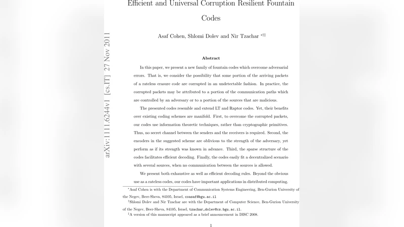 Efficient and Universal Corruption Resilient Fountain Codes