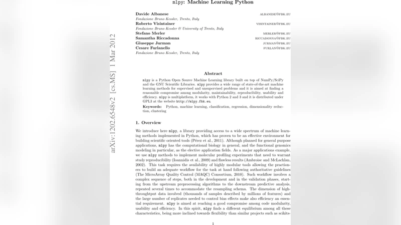 mlpy: Machine Learning Python