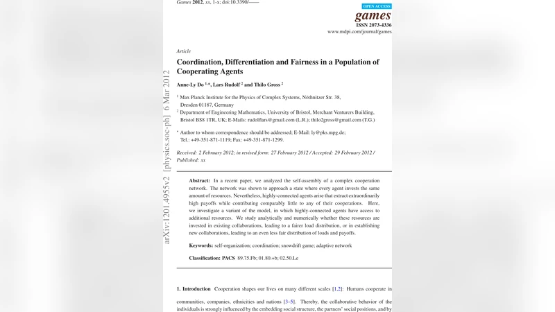 Coordination, Differentiation and Fairness in a population of   cooperating agents