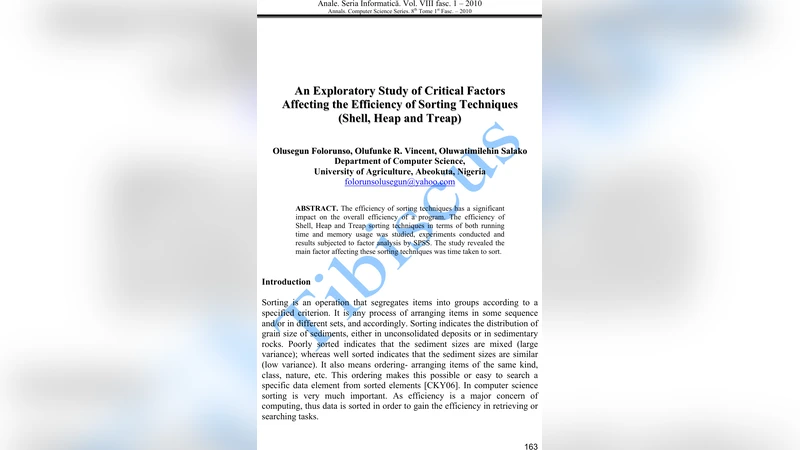 An Exploratory Study of Critical Factors Affecting the Efficiency of   Sorting Techniques (Shell, Heap and Treap)