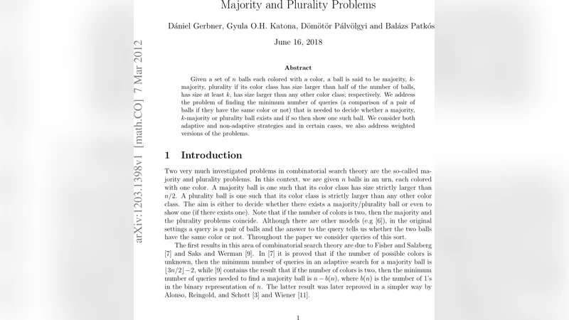 Majority and Plurality Problems