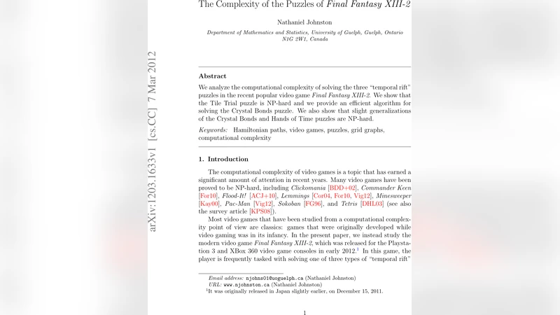 The Complexity of the Puzzles of Final Fantasy XIII-2