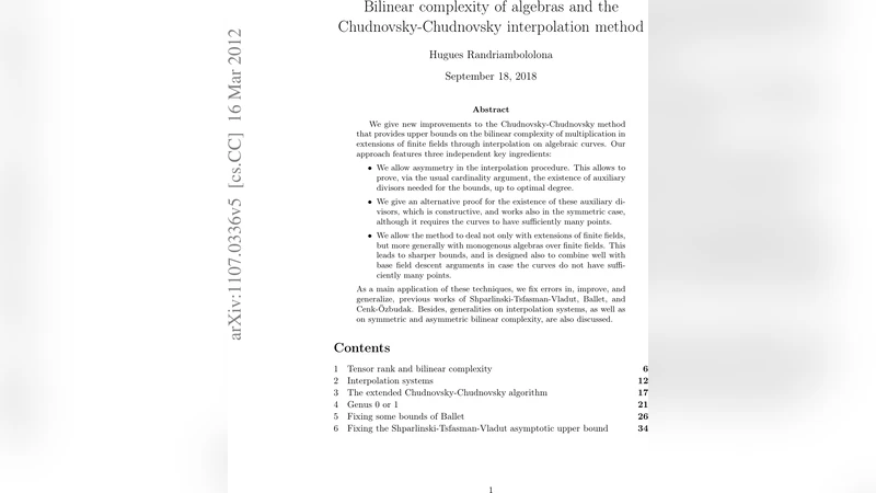 Bilinear complexity of algebras and the Chudnovsky-Chudnovsky   interpolation method