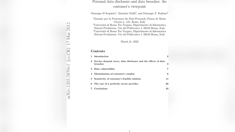 Personal data disclosure and data breaches: the customers viewpoint