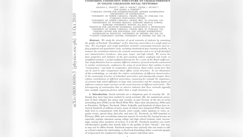 Comparing Community Structure to Characteristics in Online Collegiate   Social Networks