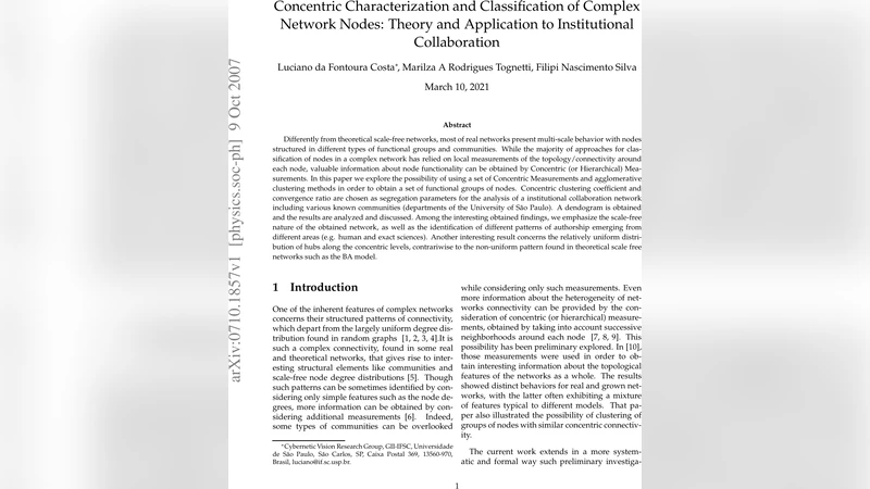 Concentric Characterization and Classification of Complex Network Nodes:   Theory and Application to Institutional Collaboration