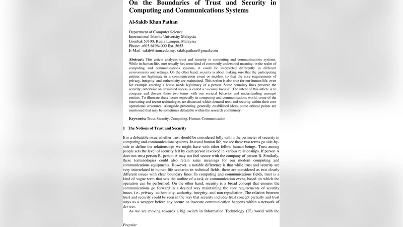 On the Boundaries of Trust and Security in Computing and Communications   Systems