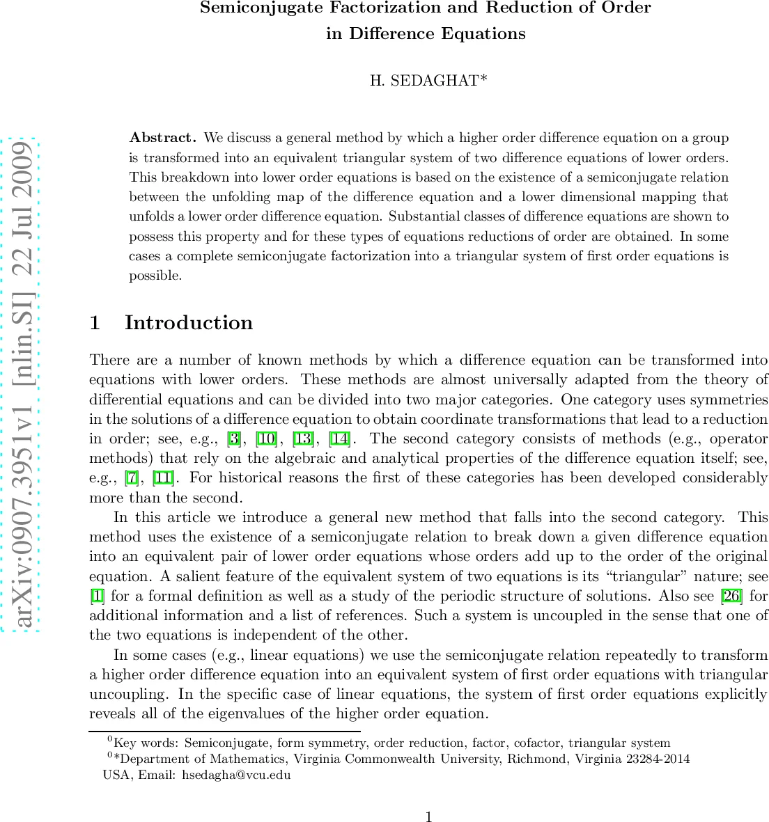 Semiconjugate Factorization and Reduction of Order in Difference   Equations