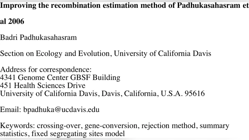 Improving the recombination estimation method of Padhukasahasram et al   2006