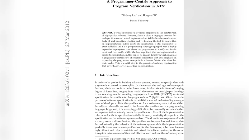 A Programmer-Centric Approach to Program Verification in ATS