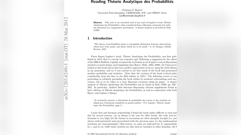 Reading Theorie Analytique des Probabilites