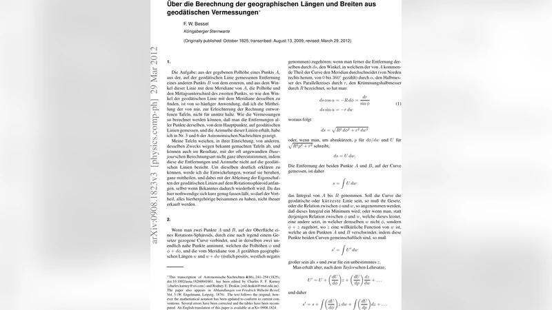 "Uber die Berechnung der geographischen L"angen und Breiten aus   geod"atischen Vermessungen