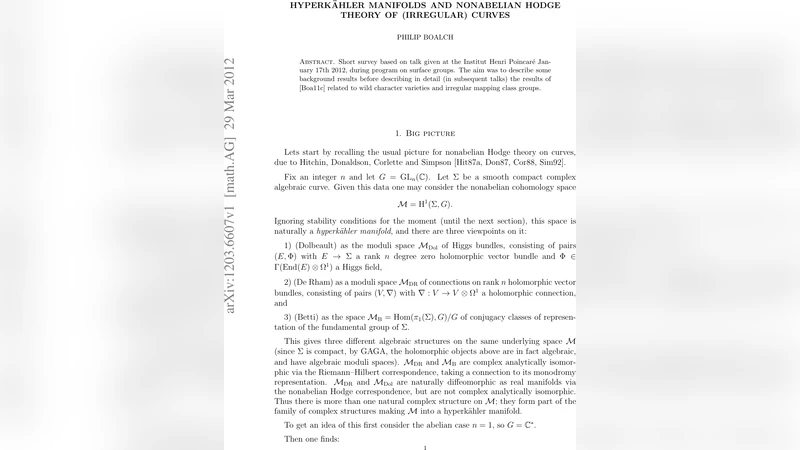 Hyperkahler manifolds and nonabelian Hodge theory of (irregular) curves