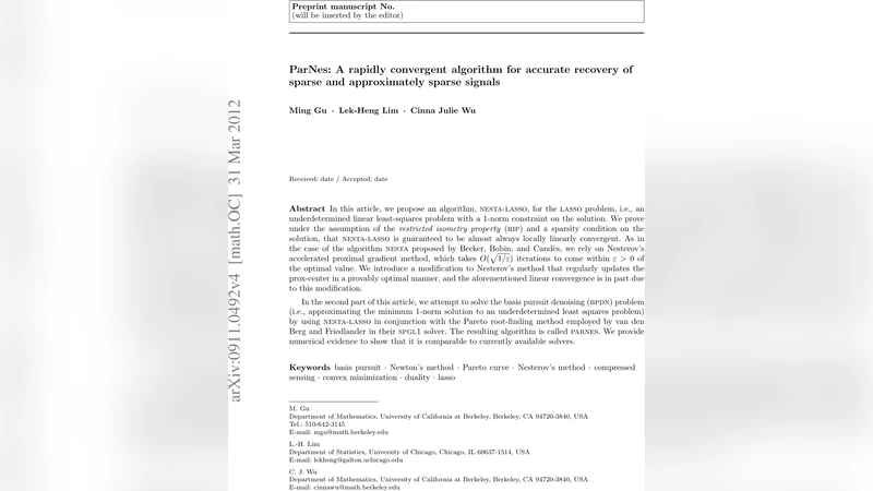 PARNES: A rapidly convergent algorithm for accurate recovery of sparse   and approximately sparse signals