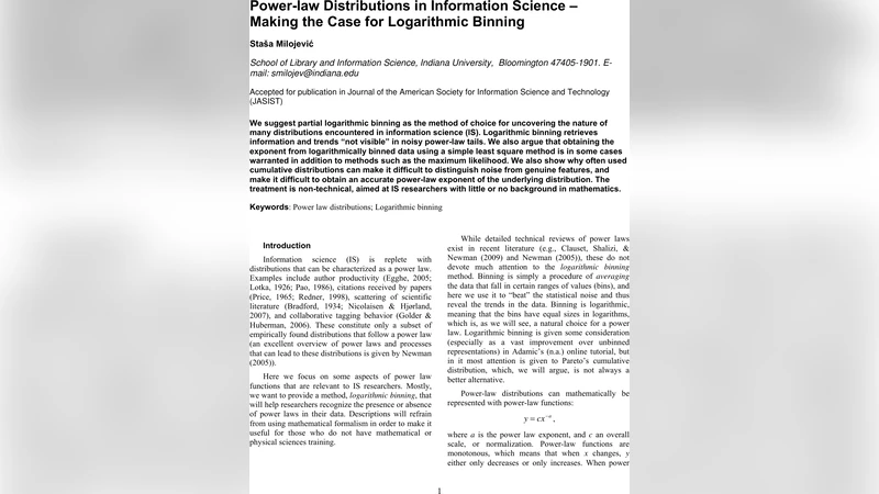 Power-law Distributions in Information Science - Making the Case for   Logarithmic Binning