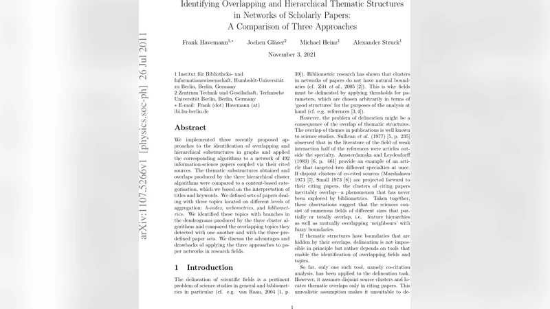 Identifying Overlapping and Hierarchical Thematic Structures in Networks   of Scholarly Papers: A Comparison of Three Approaches