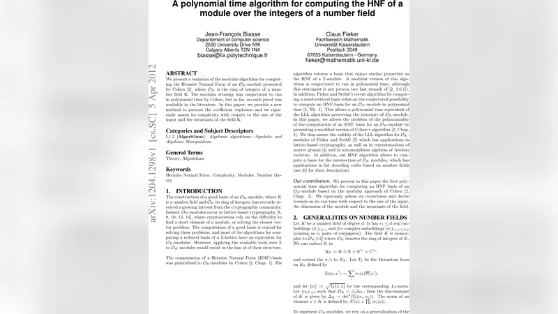 A polynomial time algorithm for computing the HNF of a module over the   integers of a number field