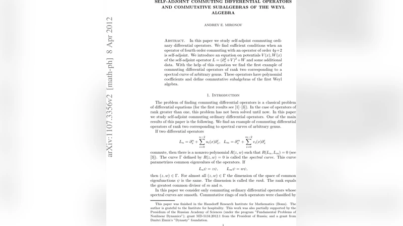Self-adjoint commuting differential operators and commutative   subalgebras of the Weyl algebra