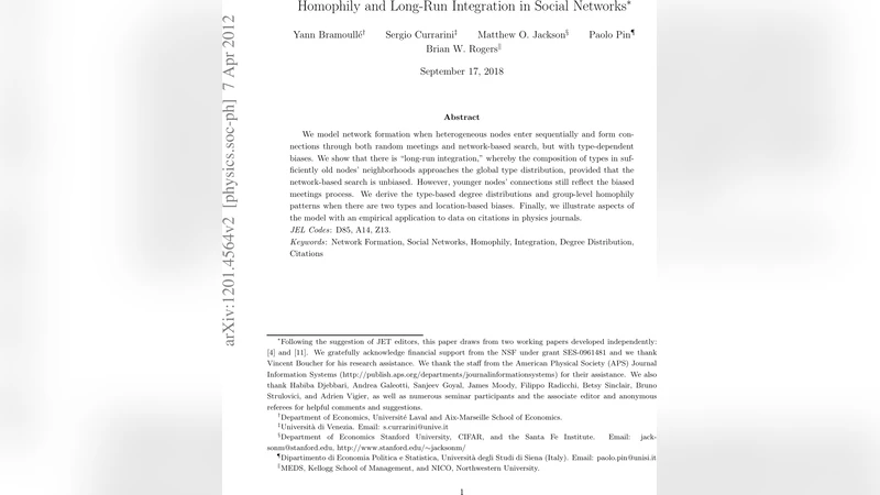 Homophily and Long-Run Integration in Social Networks