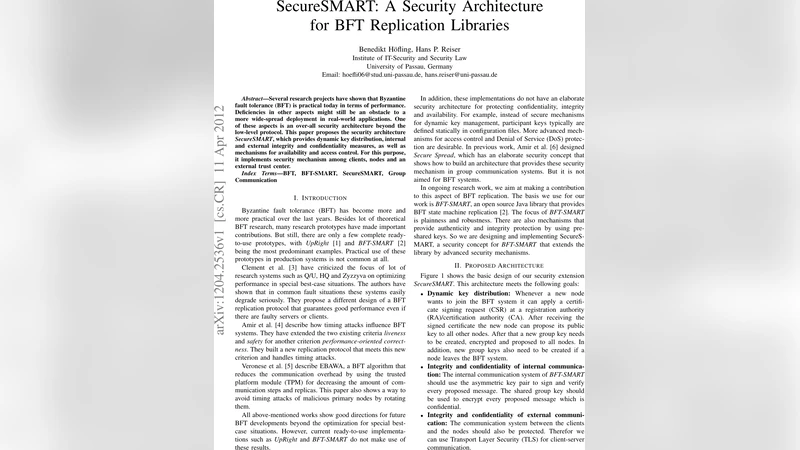 SecureSMART: A Security Architecture for BFT Replication Libraries