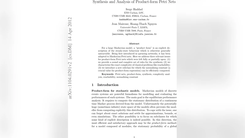 Synthesis and Analysis of Product-form Petri Nets
