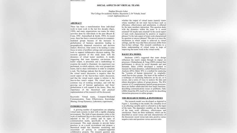 Social Aspects of Virtual Teams