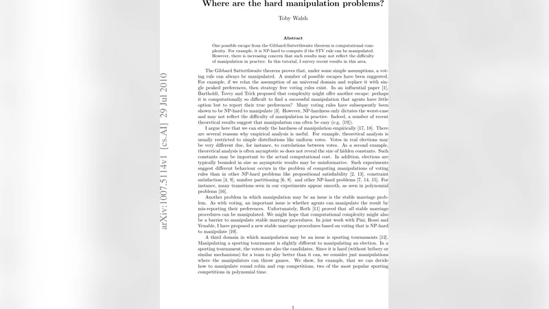 Where are the hard manipulation problems?