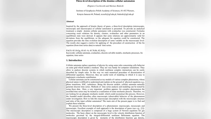 Three-level description of the domino cellular automaton