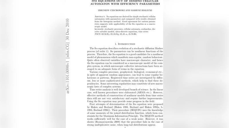 Ito equations out of domino cellular automaton with efficiency   parameters