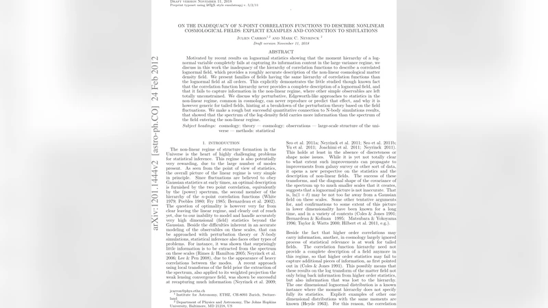 On the inadequacy of N-point correlation functions to describe nonlinear   cosmological fields: explicit examples and connection to simulations