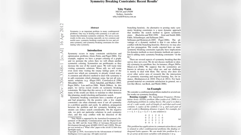 Symmetry Breaking Constraints: Recent Results