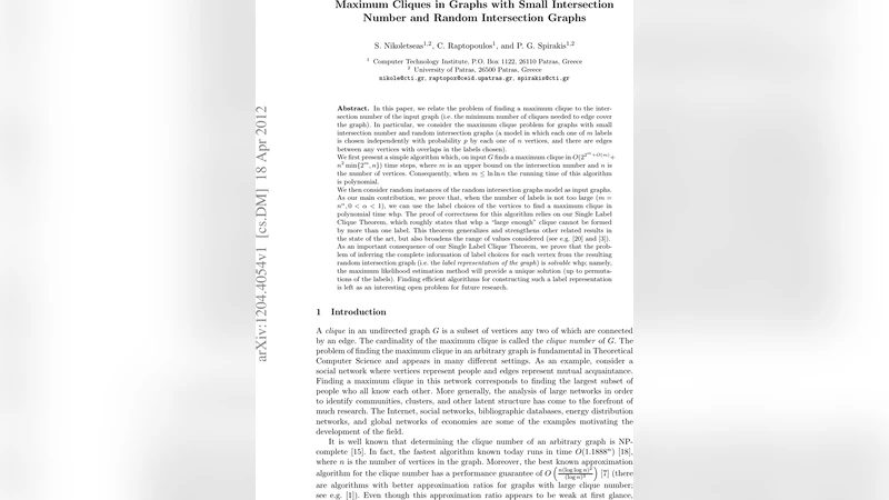 Maximum Cliques in Graphs with Small Intersection Number and Random   Intersection Graphs