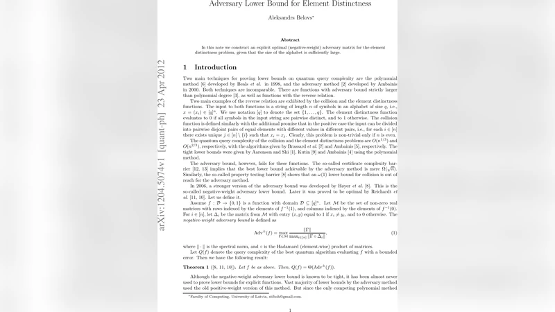 Adversary Lower Bound for Element Distinctness