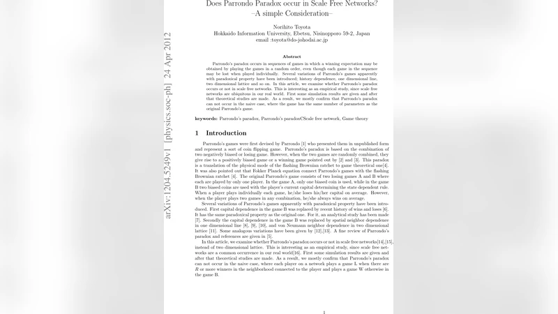 Does Parrondo Paradox occur in Scale Free Networks? -A simple   Consideration-