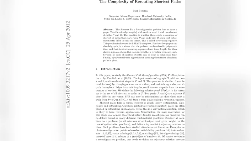 The Complexity of Rerouting Shortest Paths